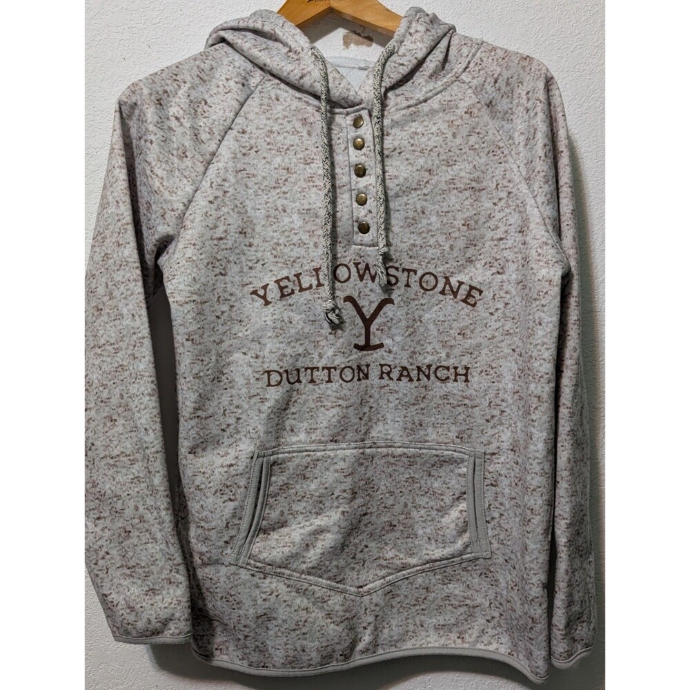 Yellowstone Dutton Ranch Logo Hoodie M Button V Neck Speckled Lightweight (89)
